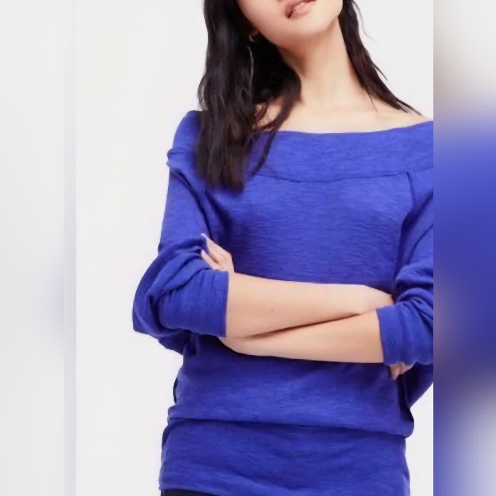 Free People Palisades Off the Shoulder sweater top purple blue, oversized size S